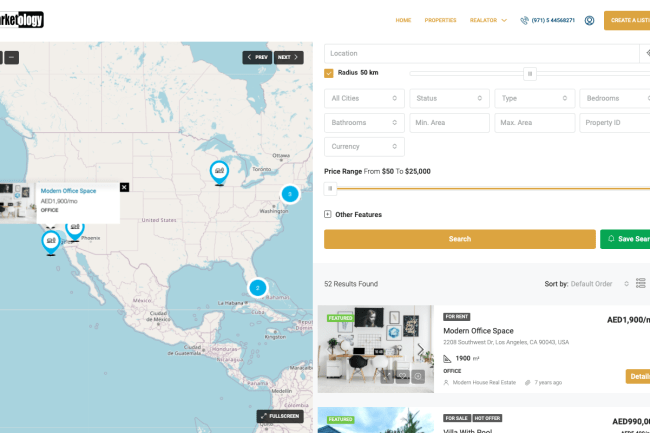 real estate website design map